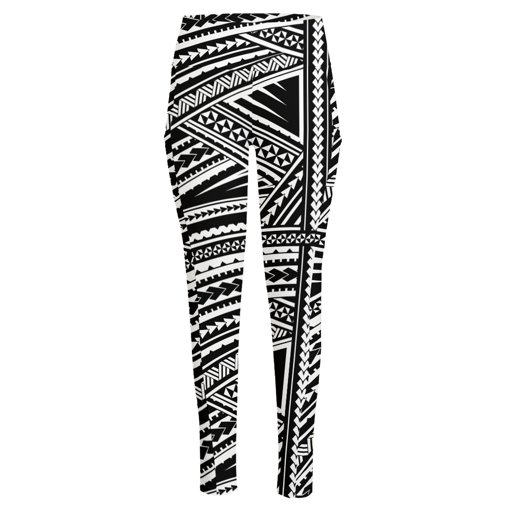 Maori Polynesian Tribal Tattoo Print High-Waisted Pocket Leggings