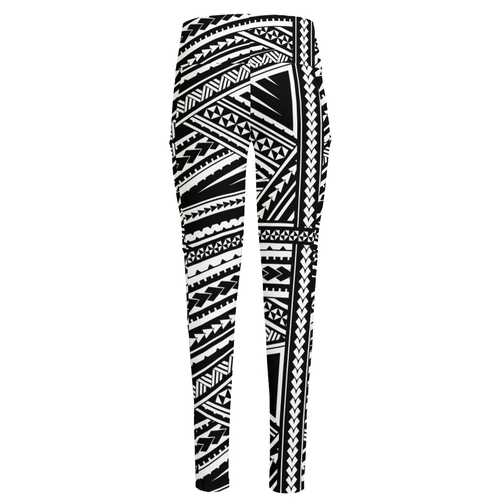 Maori Polynesian Tribal Tattoo Print High-Waisted Pocket Leggings