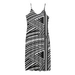 Maori Polynesian Tribal Tattoo Print Jersey Midi Cami Dress