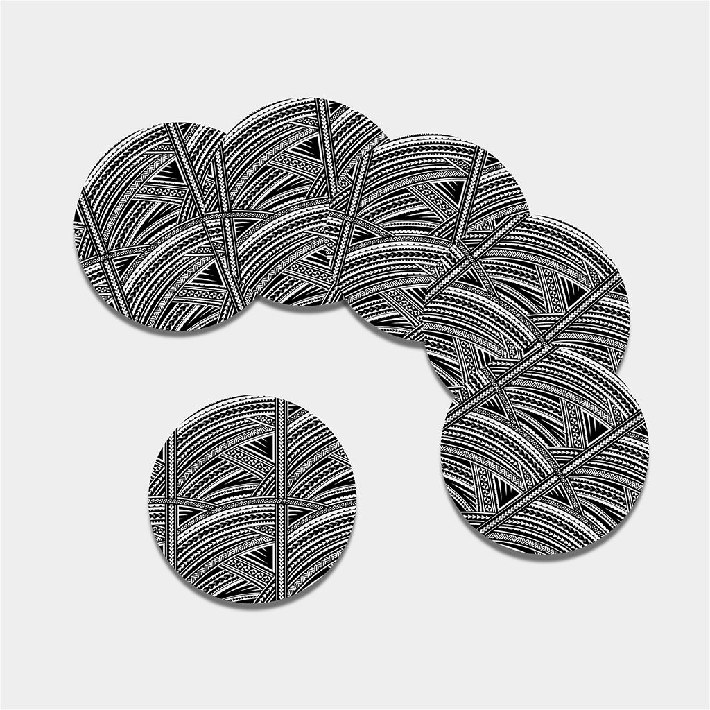 Maori Polynesian Tribal Tattoo Print Leather Coaster Set