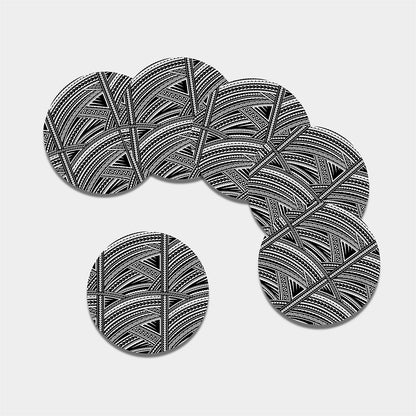Maori Polynesian Tribal Tattoo Print Leather Coaster Set