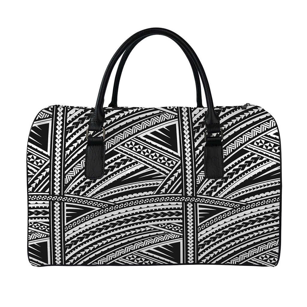 Maori Polynesian Tribal Tattoo Print Leather Duffle Bag