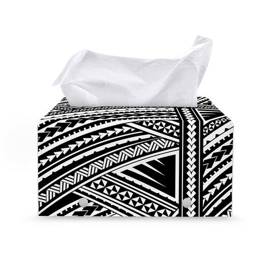 Maori Polynesian Tribal Tattoo Print Leather Tissue Box Cover