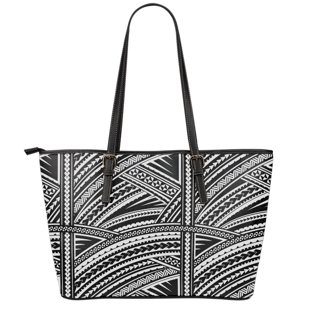 Maori Polynesian Tribal Tattoo Print Leather Tote Bag