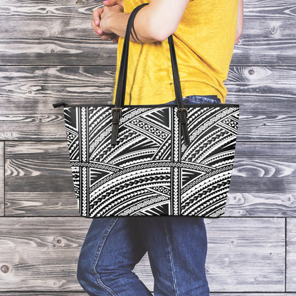 Maori Polynesian Tribal Tattoo Print Leather Tote Bag