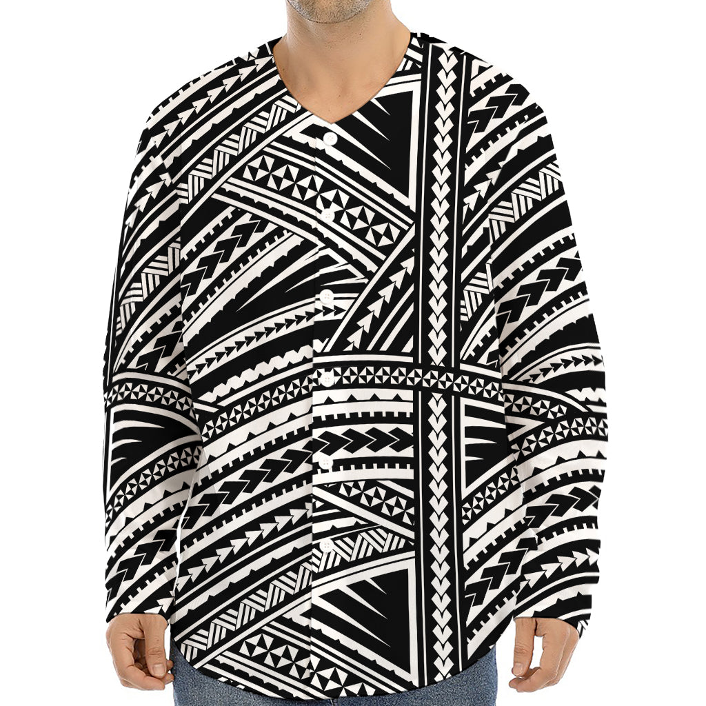 Maori Polynesian Tribal Tattoo Print Long Sleeve Baseball Jersey