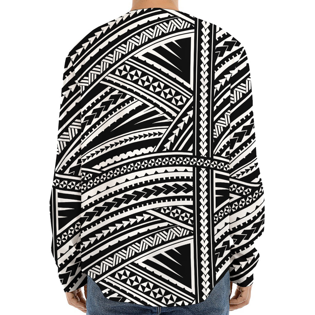 Maori Polynesian Tribal Tattoo Print Long Sleeve Baseball Jersey