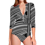 Maori Polynesian Tribal Tattoo Print Long Sleeve Swimsuit