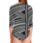 Maori Polynesian Tribal Tattoo Print Long Sleeve Swimsuit