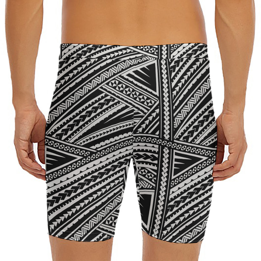 Maori Polynesian Tribal Tattoo Print Men's Long Boxer Briefs