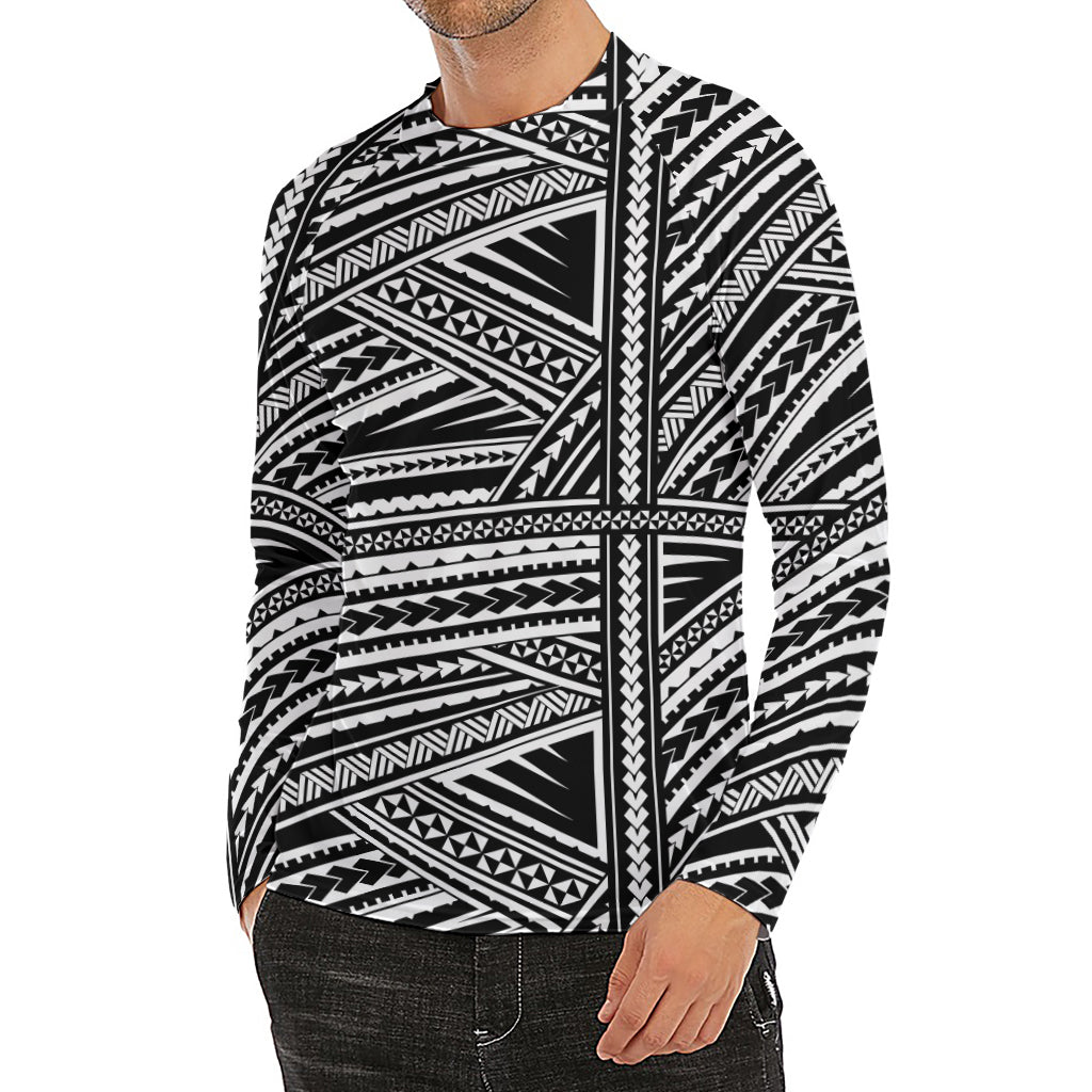 Maori Polynesian Tribal Tattoo Print Men's Long Sleeve Rash Guard