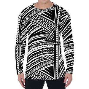 Maori Polynesian Tribal Tattoo Print Men's Long Sleeve T-Shirt