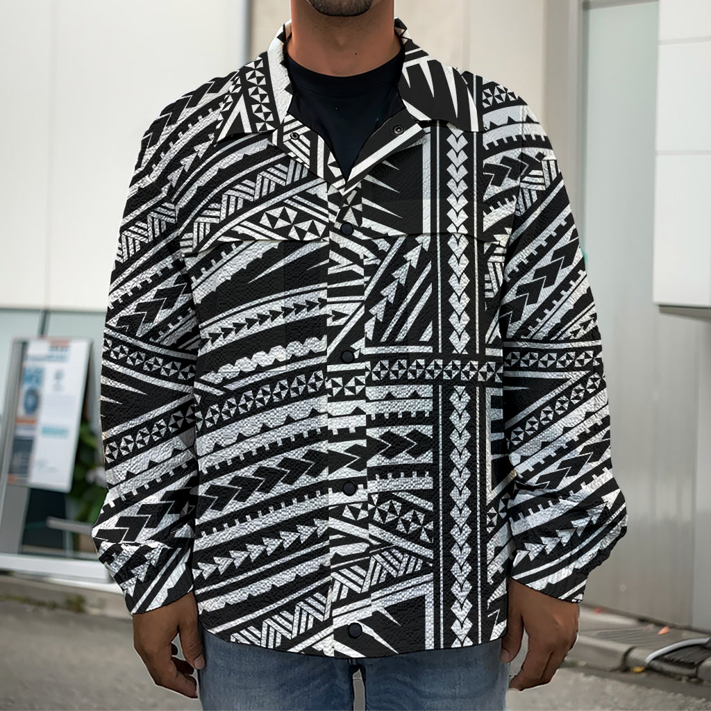 Maori Polynesian Tribal Tattoo Print Men's Shirt Jacket