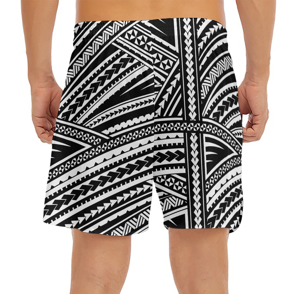 Maori Polynesian Tribal Tattoo Print Men's Split Running Shorts