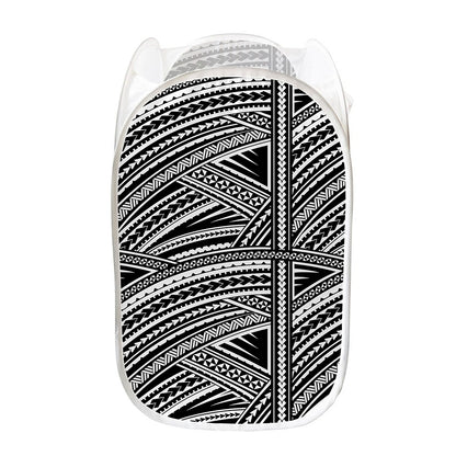 Maori Polynesian Tribal Tattoo Print Mesh Laundry Hamper