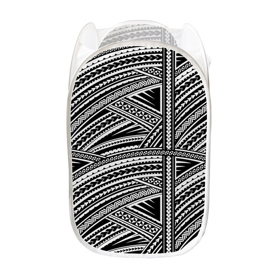 Maori Polynesian Tribal Tattoo Print Mesh Laundry Hamper