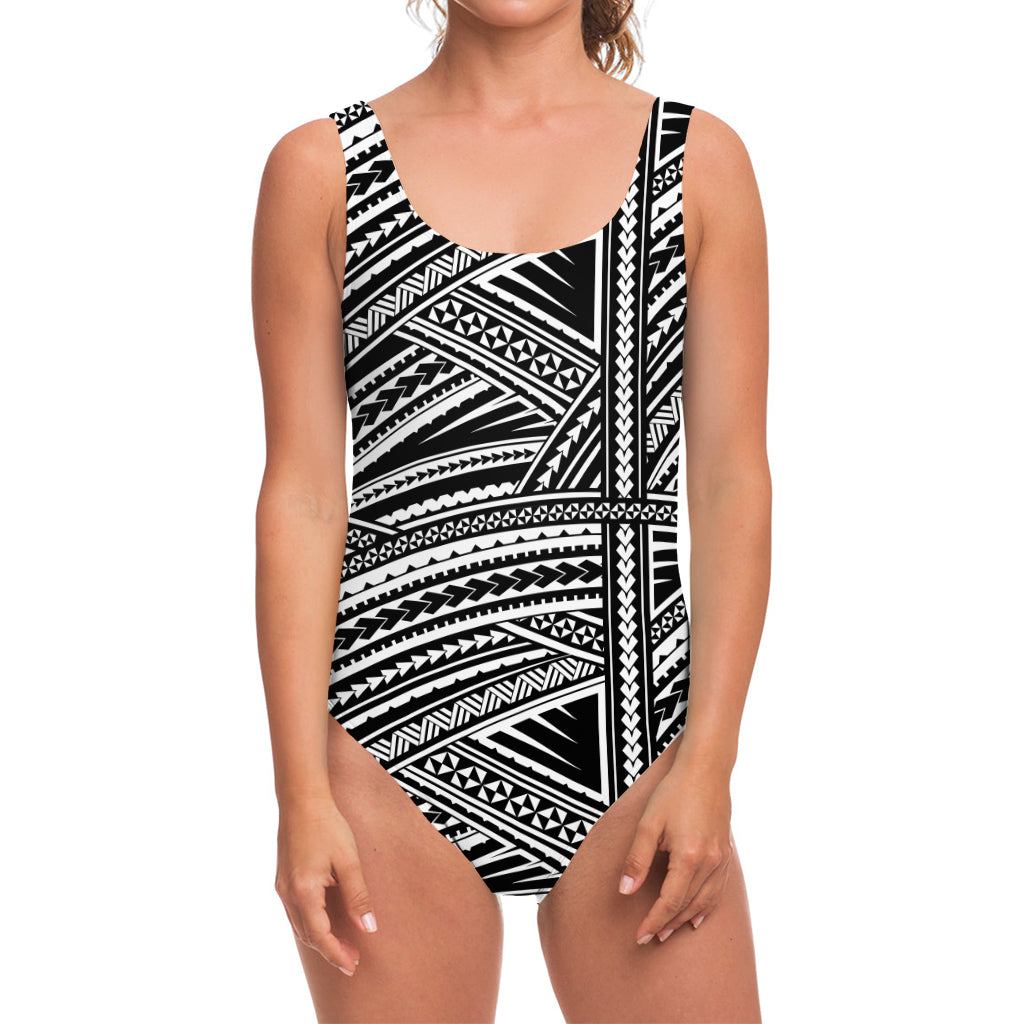 Maori Polynesian Tribal Tattoo Print One Piece Swimsuit