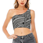 Maori Polynesian Tribal Tattoo Print One Shoulder Crop Top