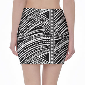 Maori Polynesian Tribal Tattoo Print Pencil Mini Skirt