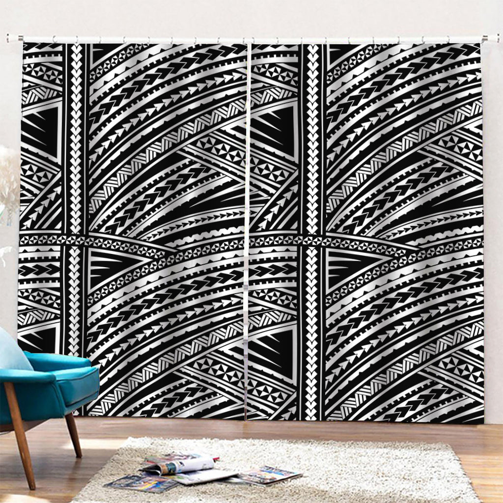 Maori Polynesian Tribal Tattoo Print Pencil Pleat Curtains