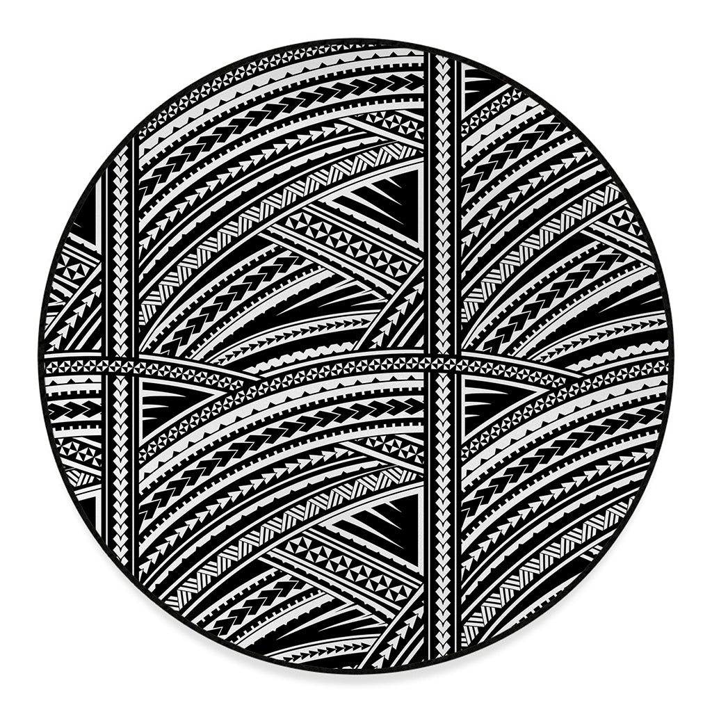 Maori Polynesian Tribal Tattoo Print Round Floor Mat