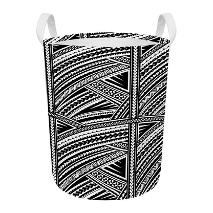 Maori Polynesian Tribal Tattoo Print Round Laundry Basket