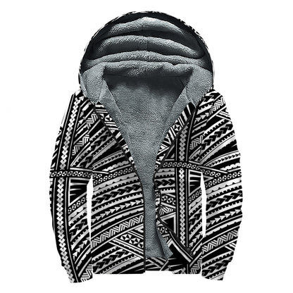 Maori Polynesian Tribal Tattoo Print Sherpa Lined Zip Up Hoodie