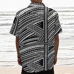 Maori Polynesian Tribal Tattoo Print Textured Short Sleeve Shirt