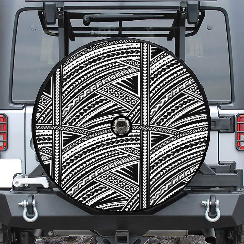 Maori Polynesian Tribal Tattoo Print Tire Cover With Camera Hole