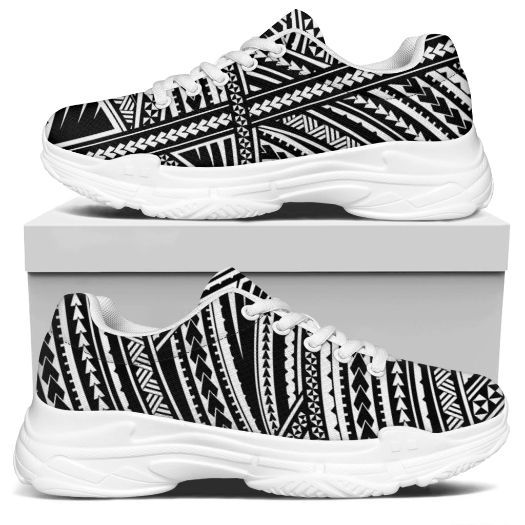 Maori Polynesian Tribal Tattoo Print White Chunky Shoes