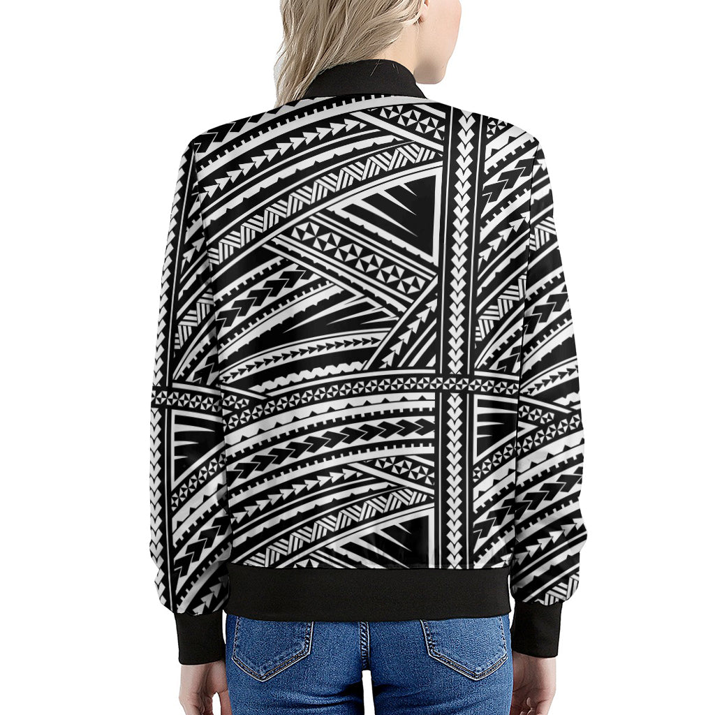 Maori Polynesian Tribal Tattoo Print Women's Bomber Jacket