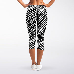 Maori Polynesian Tribal Tattoo Print Women's Capri Leggings