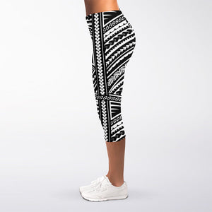 Maori Polynesian Tribal Tattoo Print Women's Capri Leggings