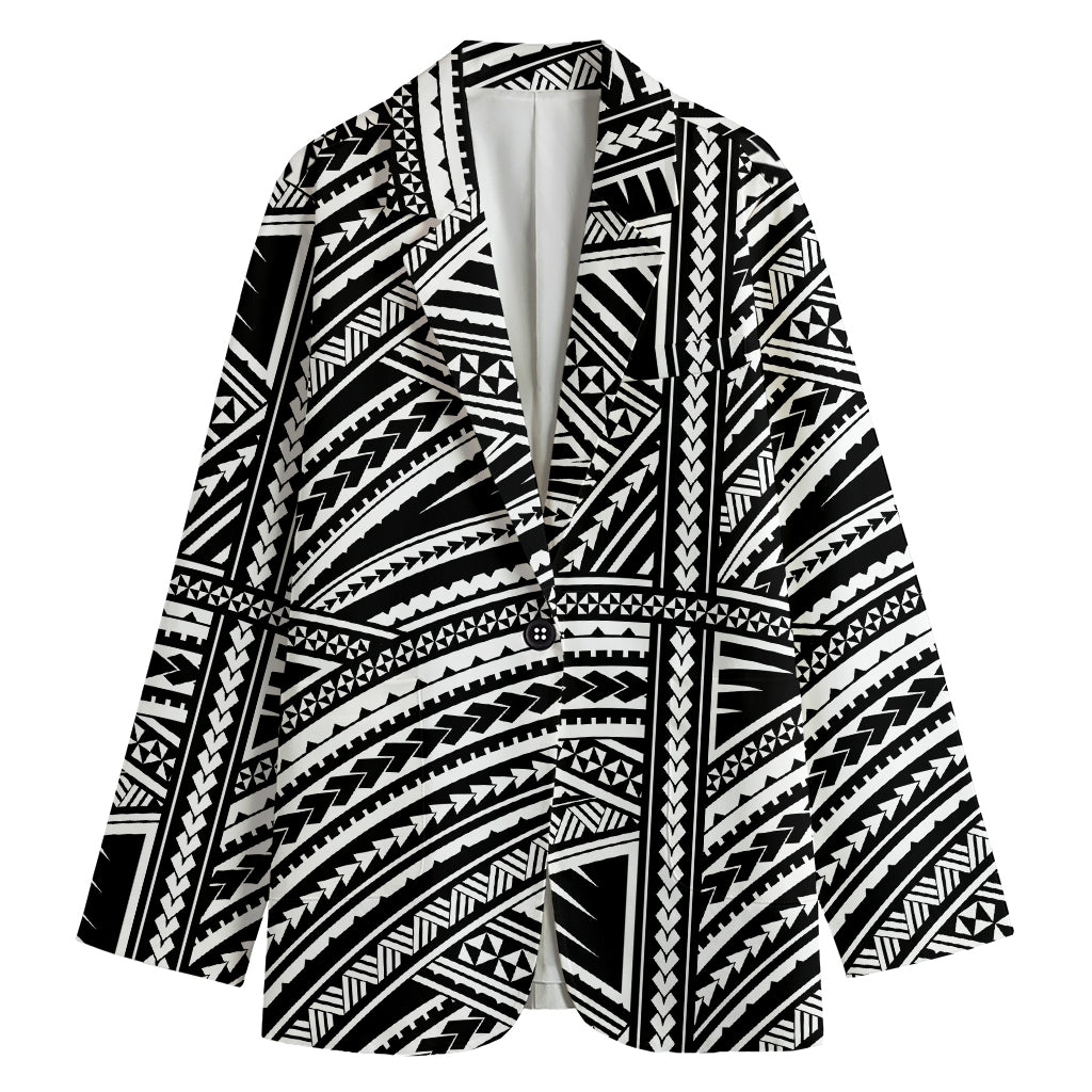 Maori Polynesian Tribal Tattoo Print Women's Cotton Blazer