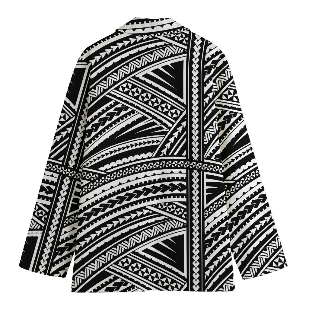 Maori Polynesian Tribal Tattoo Print Women's Cotton Blazer