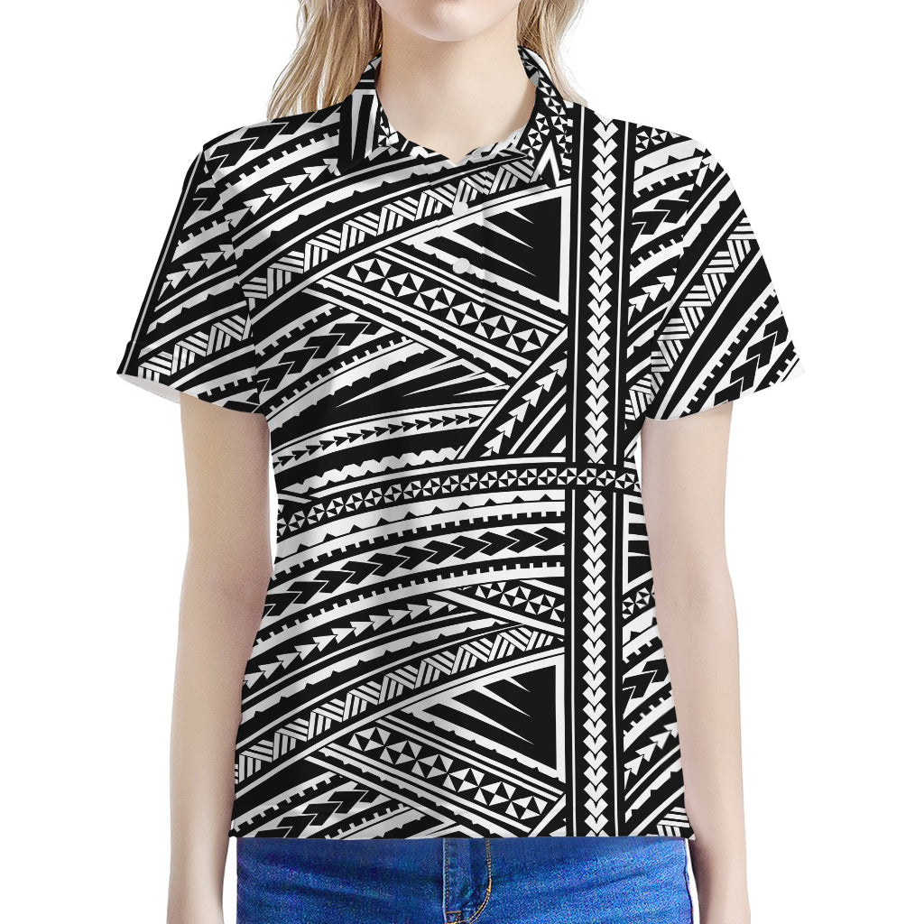 Maori Polynesian Tribal Tattoo Print Women's Polo Shirt