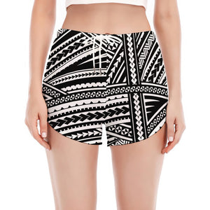 Maori Polynesian Tribal Tattoo Print Women's Split Running Shorts