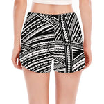 Maori Polynesian Tribal Tattoo Print Women's Split Running Shorts