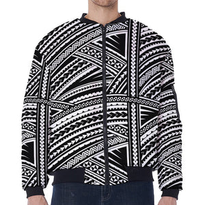 Maori Polynesian Tribal Tattoo Print Zip Sleeve Bomber Jacket