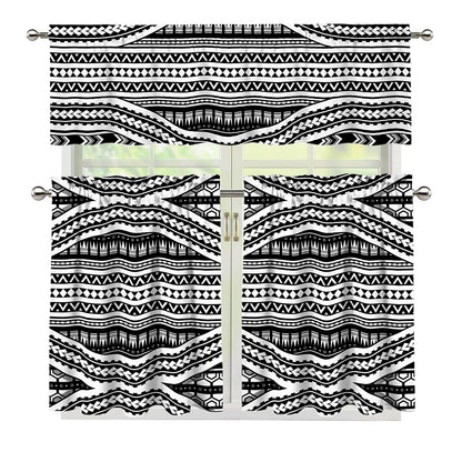 Maori Tattoo Polynesian Tribal Print 3 Piece Kitchen Curtains