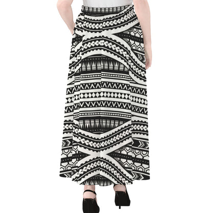 Maori Tattoo Polynesian Tribal Print Chiffon Maxi Skirt