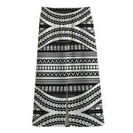 Maori Tattoo Polynesian Tribal Print Cotton Front Slit Maxi Skirt