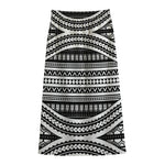 Maori Tattoo Polynesian Tribal Print Cotton Front Slit Maxi Skirt