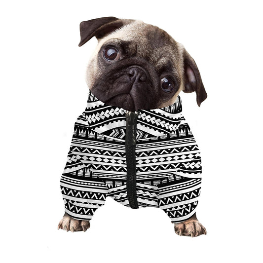 Maori Tattoo Polynesian Tribal Print Dog Zip Up Jacket