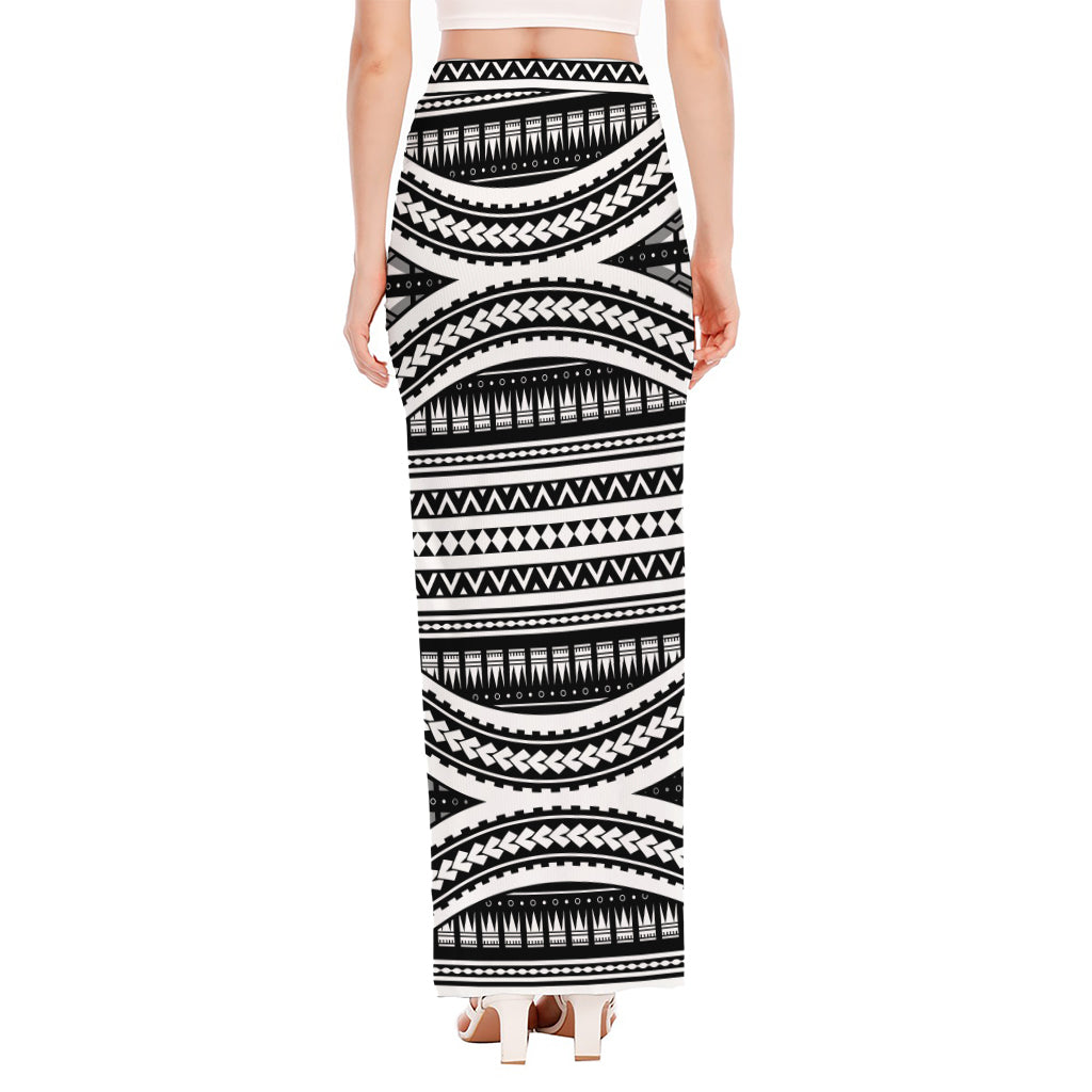 Maori Tattoo Polynesian Tribal Print High Slit Maxi Skirt