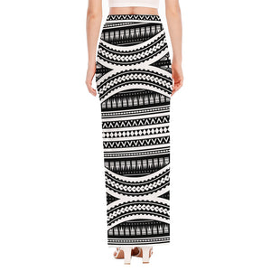 Maori Tattoo Polynesian Tribal Print High Slit Maxi Skirt