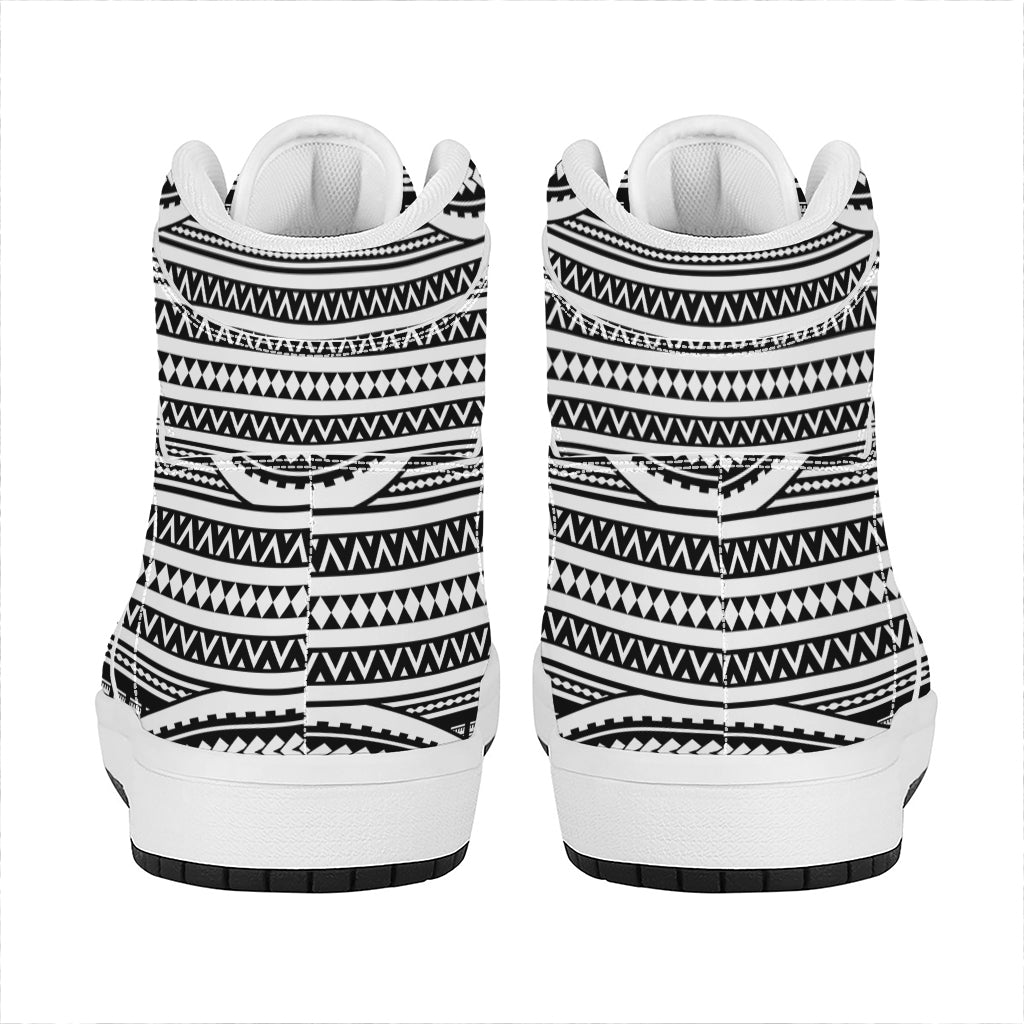 Maori Tattoo Polynesian Tribal Print High Top Leather Sneakers