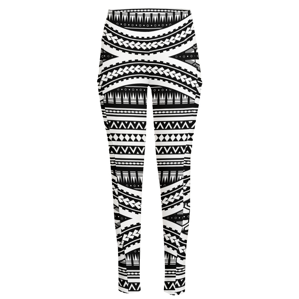 Maori Tattoo Polynesian Tribal Print High-Waisted Pocket Leggings