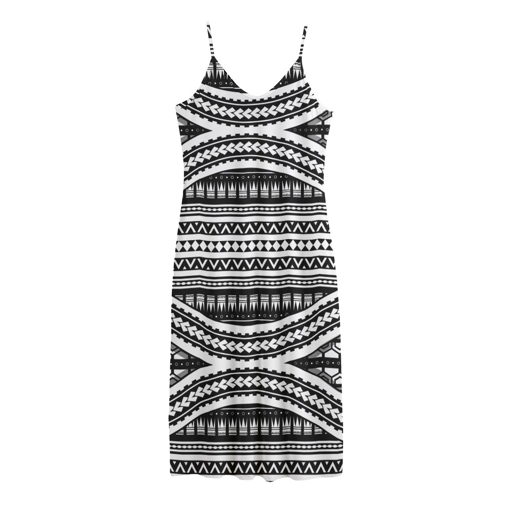 Maori Tattoo Polynesian Tribal Print Jersey Midi Cami Dress