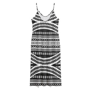 Maori Tattoo Polynesian Tribal Print Jersey Midi Cami Dress